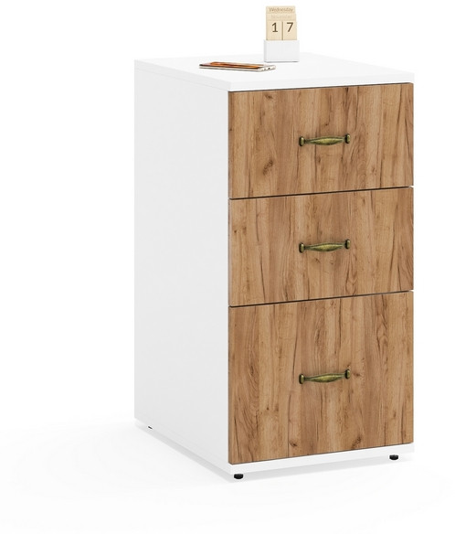 Лидер-8 Модуль Тумба МД 3.16, цвет белый шагрень/крафт золото, ШхГхВ 40х50х75 см., универсальная сборка (три выдвижных ящика)