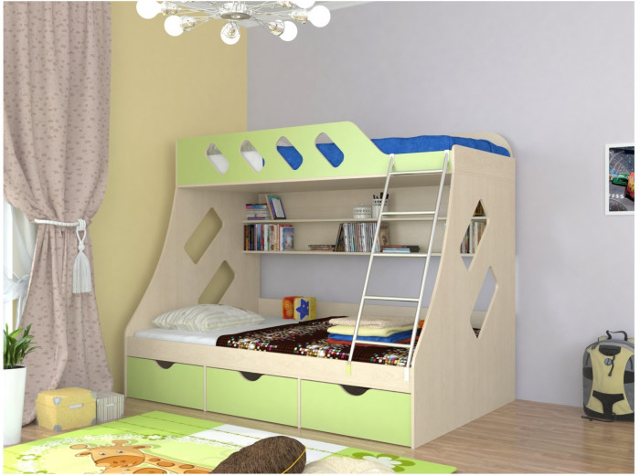 Дельта-20.01 Детская двухъярусная кровать с лестницей (Розовый, Ясень шимо светлый)