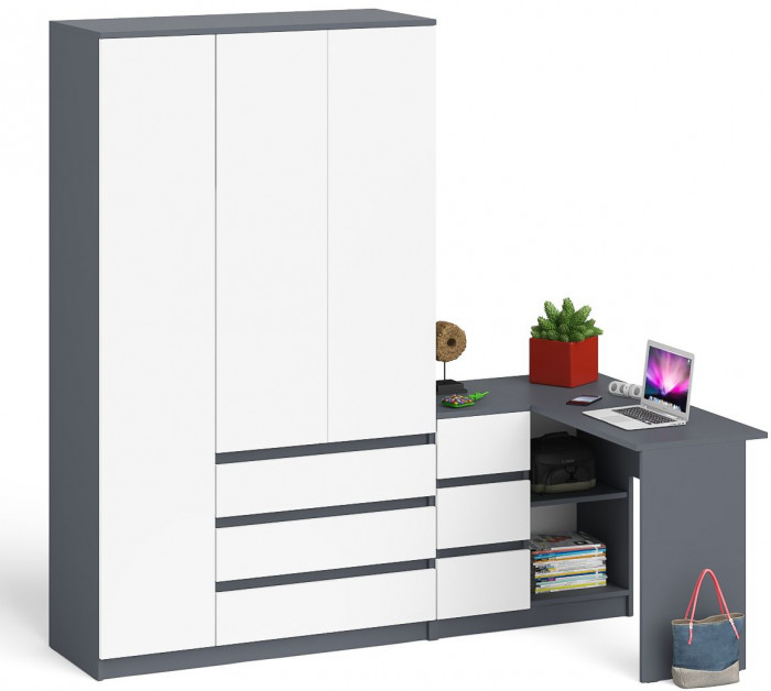 Мори Стол компьютерный МС-16 левый + Шкаф МШ1200.1, цвет графит/белый, ШхГхВ 244,8х84,9х209,6 см., выдвижные ящики слева, НЕ универсальная сборка