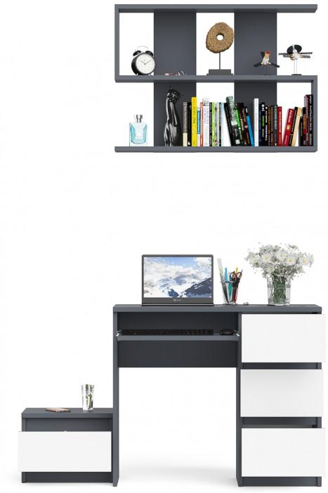 Мори Стол компьютерный МС-6 правый + Тумба ТМП400.1 + Полка 900, цвет графит/белый, ШхГхВ 130,4х50х209,6 см., НЕ универсальная сборка