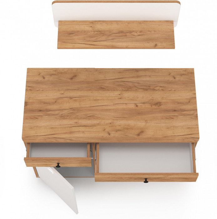 Вуди Стол письменный 12.42 + Полка 15.46, цвет белый премиум/дуб крафт золотой, ШхГхВ 110х52,7х170 см., универсальная сборка