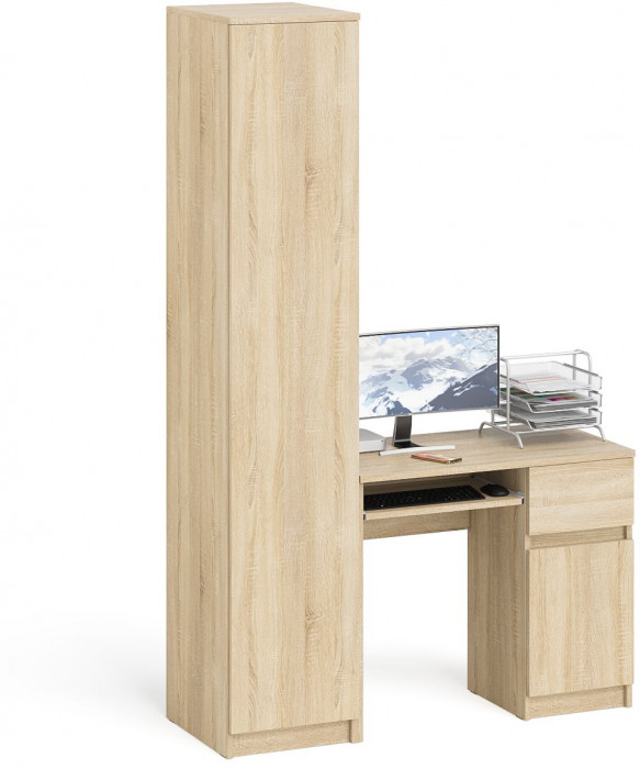 Мори Стол компьютерный МС-1 правый + Пенал МШ400.1, цвет дуб сонома, ШхГхВ 130,4х50,4х209,6 см., выдвижной ящик справа, НЕ универсальная сборка