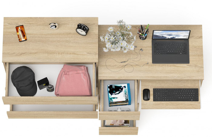 Мори Стол компьютерный МС-6 левый + Комод МК800.4, цвет дуб сонома, ШхГхВ 170,4х50х94 см., выдвижные ящики слева, НЕ универсальная сборка