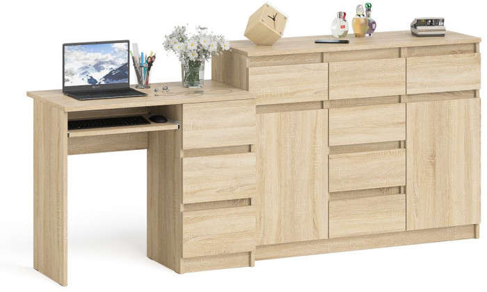Мори Стол компьютерный МС-6 правый + Комод МК1200.4, цвет дуб сонома, ШхГхВ 210,4х50х94 см., выдвижные ящики справа, НЕ универсальная сборка