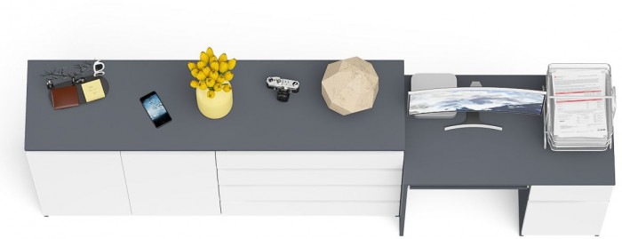 Мори компьютерный стол МС-1 правый + Комод МК1600.1, графит/белый