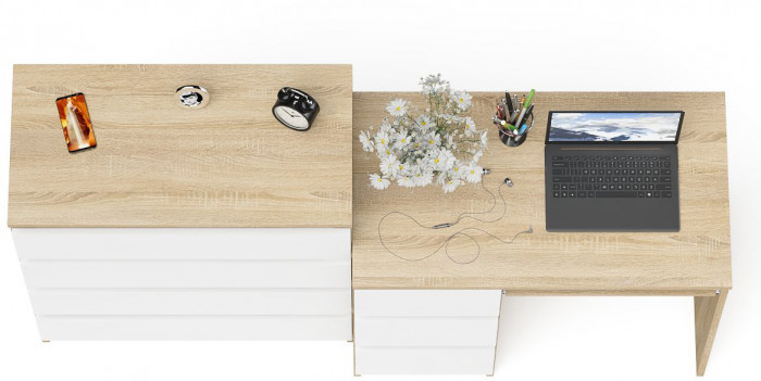 Мори Стол компьютерный МС-6 левый + Комод МК800.4, цвет дуб сонома/белый, ШхГхВ 170,4х50х94 см., выдвижные ящики слева, НЕ универсальная сборка