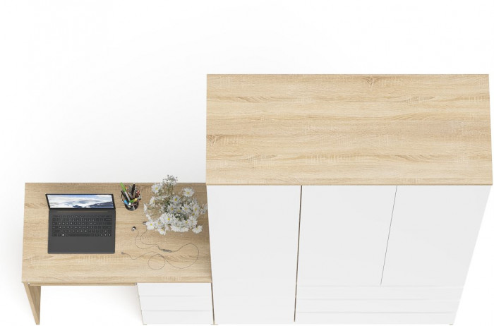 Мори Стол компьютерный МС-6 правый + Шкаф МШ1200.1, цвет дуб сонома/белый, ШхГхВ 210,4х50,4х209,6 см., выдвижные ящики справа, НЕ универсальная сборка
