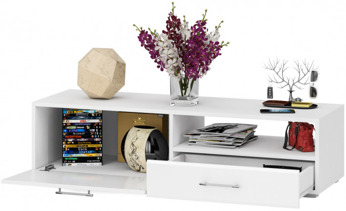 Тумба под ТВ Ларго 1, корпус белый/фасады МДФ белый глянец