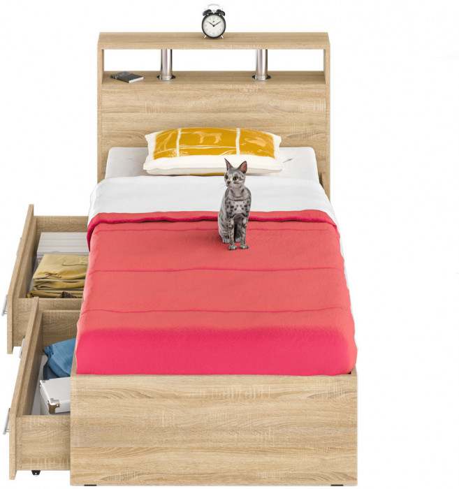 Камелия Кровать с ящиками 0900, дуб сонома