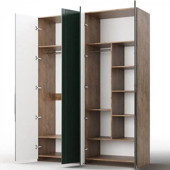 Шкаф для одежды 4-х дверный "Герта" - Дуб канзас/Зеленый матовый