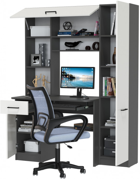 Стол 6-0603 Альфа + кресло 103 серое, цвет графит/белый, ШхГхВ 137х61х181 см., универсальная сборка