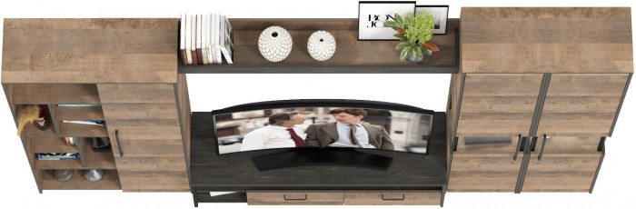 Трувор Гостиная 033, цвет дуб гранж песочный/интра, ШхГхВ 332,4х45,4х210 см., универсальная сборка