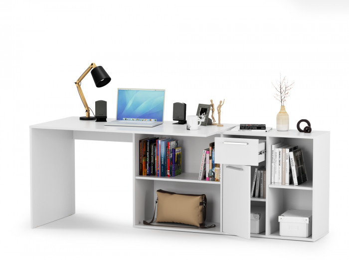 Лайт Стол письменный 03.245F, цвет белый шагрень, ШхГхВ 136х139,2х75,2 см.(угловой) или 203,5х68х75,2 см.(прямой), универсальная сборка