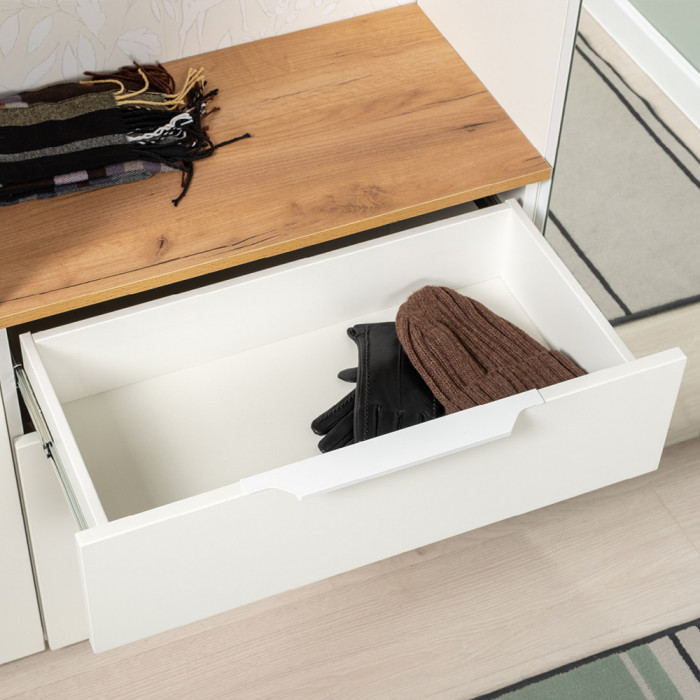 Октава Прихожая 29, цвет белый шагрень/дуб крафт золотой/фасады МДФ белый шагрень, ШхГхВ 193,7х35,4х197,6 см., универсальная сборка