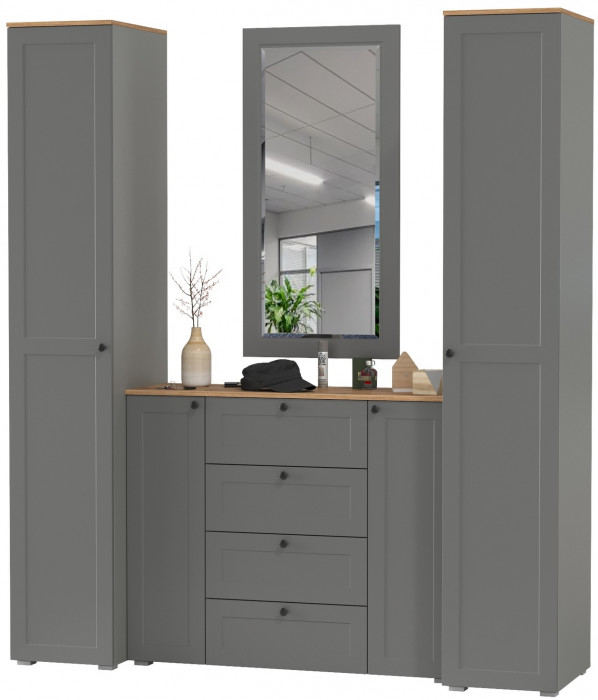 Остин Прихожая 32, цвет серый графит/дуб крафт золотой, ШхГхВ 200х54,3х229,6 см., универсальная сборка