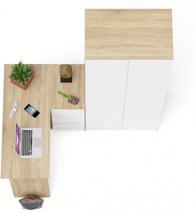 Мори компьютерный стол МС-16 правый + Шкаф МШ800.1, дуб сонома/белый
