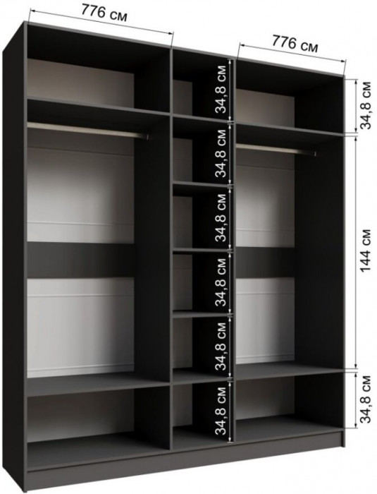 Шкаф Мадрид 2000 с зеркалом графит серый