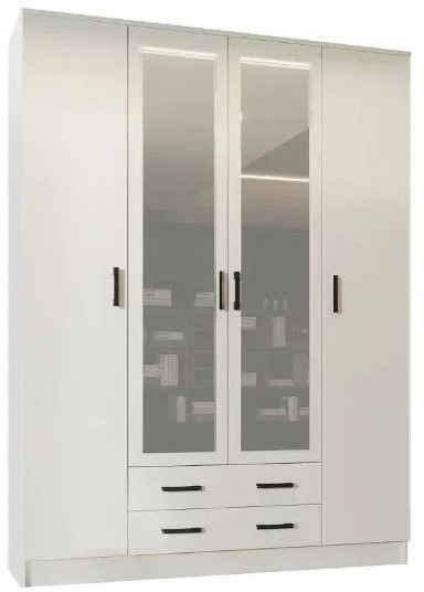 Квадро Шкаф четырёхдверный, Вотан/Белый гладкий
