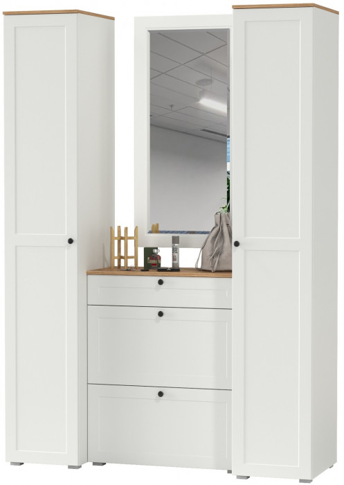 Остин Прихожая 34, цвет белый шагрень/дуб крафт золотой, ШхГхВ 160х54,3х229,6 см., универсальная сборка