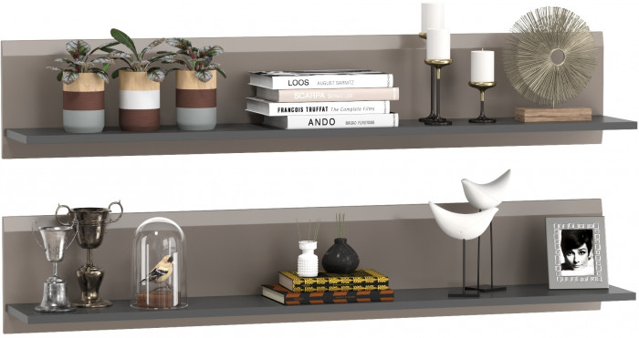 Сидней 16.486 Полка 2 штуки, цвет антрацит/МДФ веллюто капучино, ШхГхВ размер каждой полки в отдельности: 129,9х21,6х24 см.