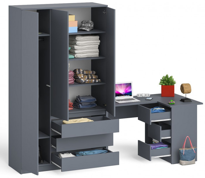 Мори Стол компьютерный МС-16 правый + Шкаф МШ1200.1, цвет графит, ШхГхВ 244,8х84,9х209,6 см., выдвижные ящики справа, НЕ универсальная сборка