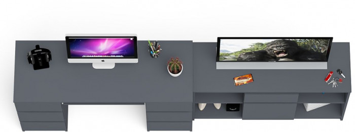 Мори Стол компьютерный МС-2 + Тумба МТВ1204.1, цвет графит, ШхГхВ 255,8х50х76,6 см., универсальная сборка