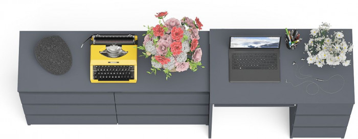 Мори Стол компьютерный МС-6 правый + Комод МК1200.6, цвет графит, ШхГхВ 210,4х50х76,6 см., выдвижные ящики справа, НЕ универсальная сборка