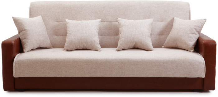 Раскладной диван-кровать, прямой, книжка, цвет бежево-коричневый, кожа/рогожка, Лондон 140х190