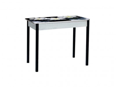 Нью йорк фотопечать стол обеденный раздвижной / орхидея на черных камнях/бетон белый/черный