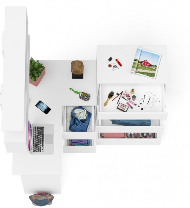 Мори компьютерный стол МС-16 правый + Комод МК700.5 + Полка 1200, белый