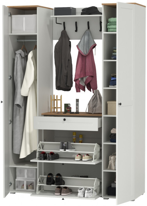 Остин Прихожая 35, цвет белый шагрень/дуб крафт золотой, ШхГхВ 160х54,3х229,6 см., универсальная сборка