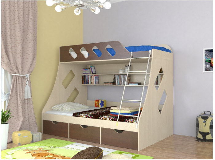 Дельта-20.01 Детская двухъярусная кровать с лестницей (Оранжевый, Дуб молочный)