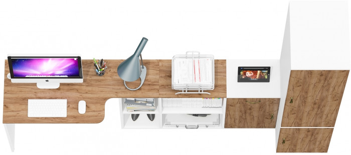 Лидер-8 Стол + Тумба МД 3.15 + Пенал МД 23Б, цвет белый шагрень/крафт золото, ШхГхВ 245х50/37,5х75/190 или 115х160/50х75/190 см., НЕ ун. сборка