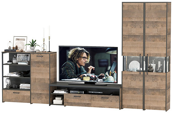 Трувор Гостиная 036, цвет дуб гранж песочный/интра, ШхГхВ 348,4х45,4х210 см., универсальная сборка