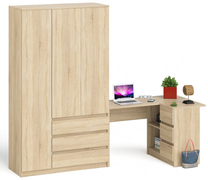 Мори Стол компьютерный МС-16 правый + Шкаф МШ1200.1, цвет дуб сонома, ШхГхВ 244,8х84,9х209,6 см., выдвижные ящики справа, НЕ универсальная сборка