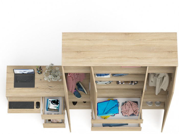 Мори Стол компьютерный МС-6 правый + Шкаф МШ1600.1, цвет дуб сонома, ШхГхВ 250,4х50,4х209,6 см., выдвижные ящики справа, НЕ универсальная сборка