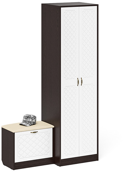 Прихожая П-6 Компоновка № 10, цвет венге/фасады МДФ белое дерево фрезеровка ромб, ШхГхВ 120х50х210 см., универсальная сборка