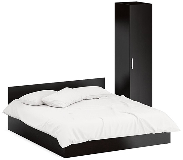 Кровать 1800 + Пенал Стандарт, цвет венге, ШхГхВ 183,5х203,5х70 + 45х52х200 см., сп.м. 1800х2000 мм., без матраса, основание есть