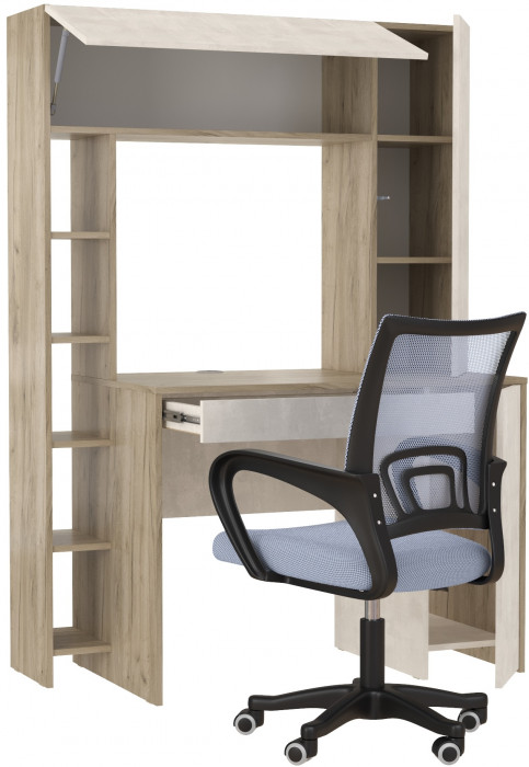 КР100 Стол компьютерный Комфорт 12.71 + кресло 103 серое, цвет дуб крафт серый/шёлковый камень, ШхГхВ 116,7х60,2х165,4 см., НЕ универсальная сборка