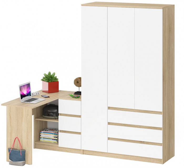 Мори Стол компьютерный МС-16 правый + Шкаф МШ1200.1, цвет дуб сонома/белый, ШхГхВ 244,8х84,9х209,6 см., выдвижные ящики справа, НЕ универс. сборка