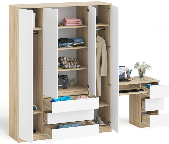 Мори Стол компьютерный МС-6 правый + Шкаф МШ1600.1, цвет дуб сонома/белый, ШхГхВ 250,4х50,4х209,6 см., выдвижные ящики справа, НЕ универсальная сборка