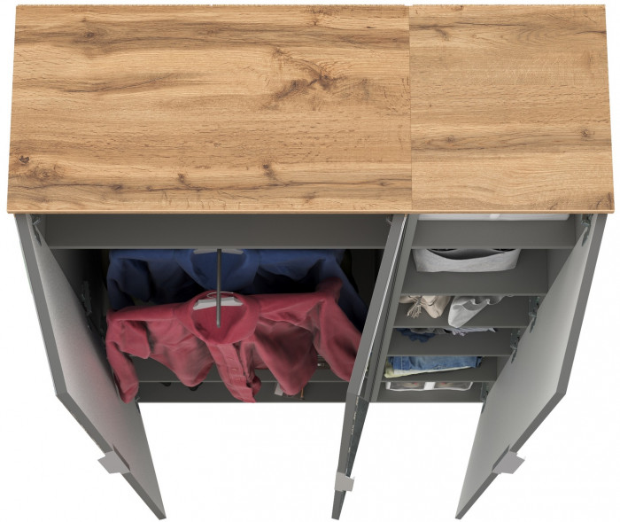 Октава 13.338 Шкаф для одежды + 13.228 Пенал, цвет серый графит/дуб крафт золотой/фасады МДФ серый графит и зеркало, ШхГхВ 96,4х35,3х197,6 см, ун. сб.