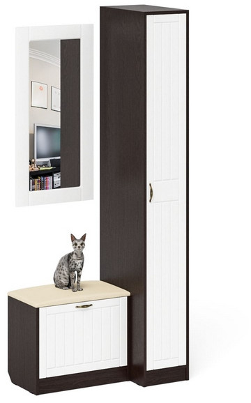 Прихожая П-6 Компоновка № 40, цвет венге/фасады МДФ белое дерево фрезеровка прованс, ШхГхВ 90х50х210 см., универсальная сборка