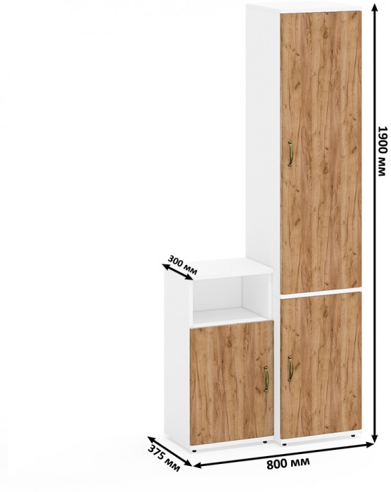 Лидер-8 Пенал МД 22Б + Тумба МД 3.19, цвет белый шагрень/крафт золото, ШхГхВ 80х37,5х190 см., универсальная сборка