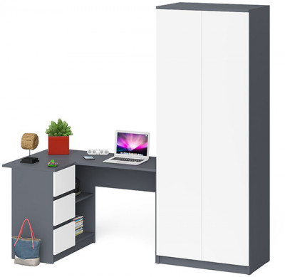 Мори Стол компьютерный МС-16 левый + Шкаф МШ800.1, цвет графит/белый, ШхГхВ 204,8х84,9х209,6 см., выдвижные ящики слева, НЕ универсальная сборка