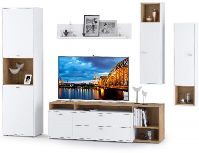 Бэль № 04, цвет дуб крафт золотой/белый премиум, ШхГхВ 300х43х200 см., ниша для ТВ 139х40х120 см., НЕ универсальная сборка