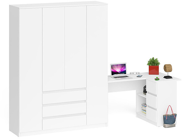 Мори Стол компьютерный МС-16 правый + Шкаф МШ1600.1, цвет белый, ШхГхВ 284,8х84,9х209,6 см., выдвижные ящики справа, НЕ универсальная сборка