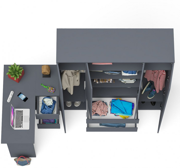 Мори Стол компьютерный МС-16 правый + Шкаф МШ1600.1, цвет графит, ШхГхВ 284,8х84,9х209,6 см., выдвижные ящики справа, НЕ универсальная сборка