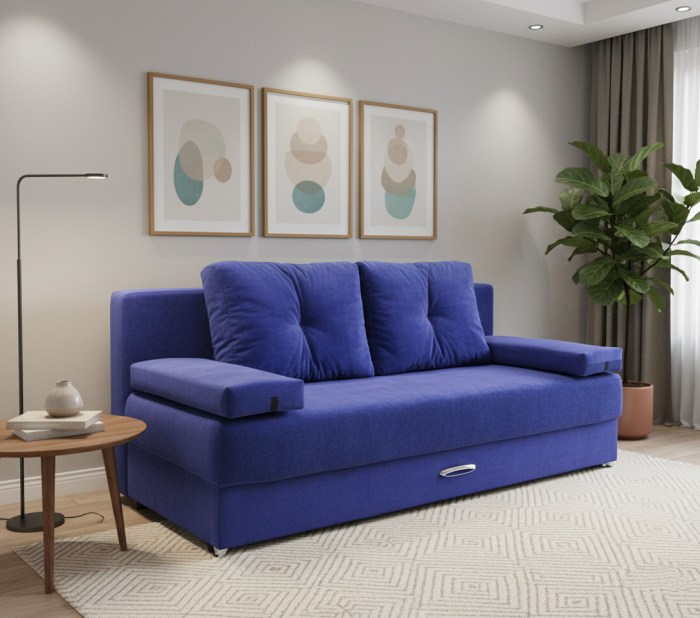 Диван-еврокнижка Амстердам Мини люкс, 150, велюр синий
