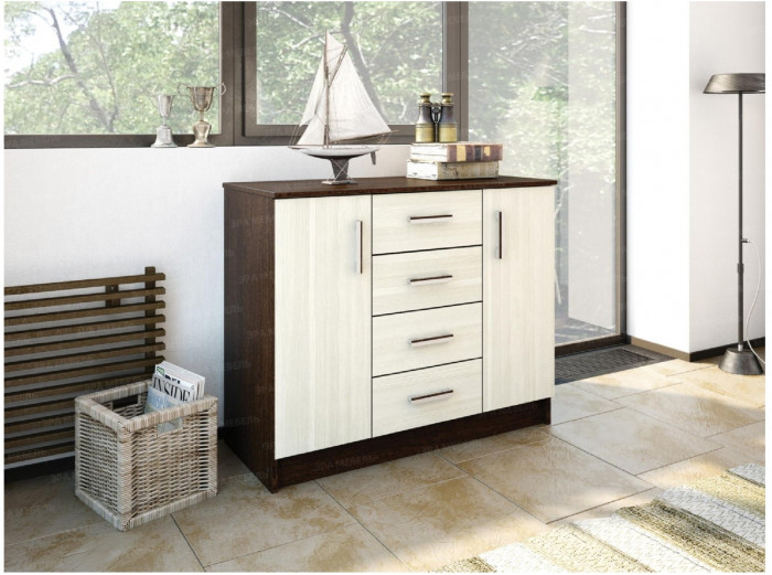 Комод К1000-2Д, Вотан/Белый гладкий